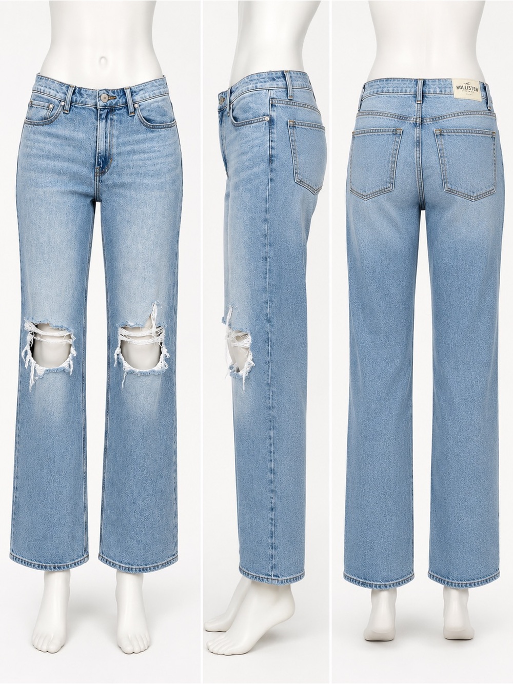 Hollister Ultra High Rise Dad Jeans W28 Distressed Wide Leg Stretch